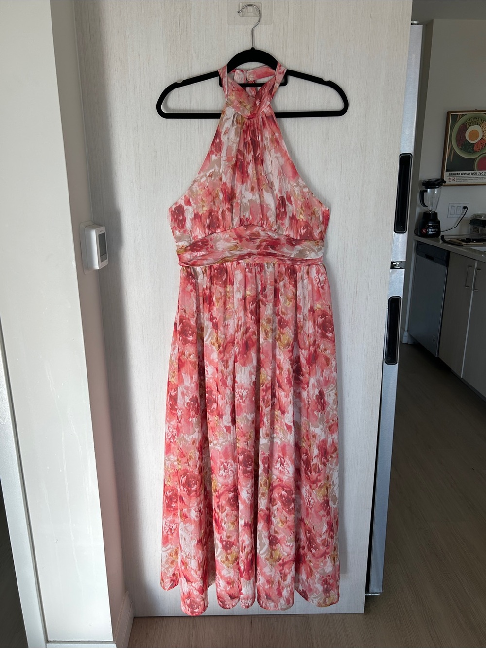 Floral Watercolor Chiffon Halter Maxi Dress Size S